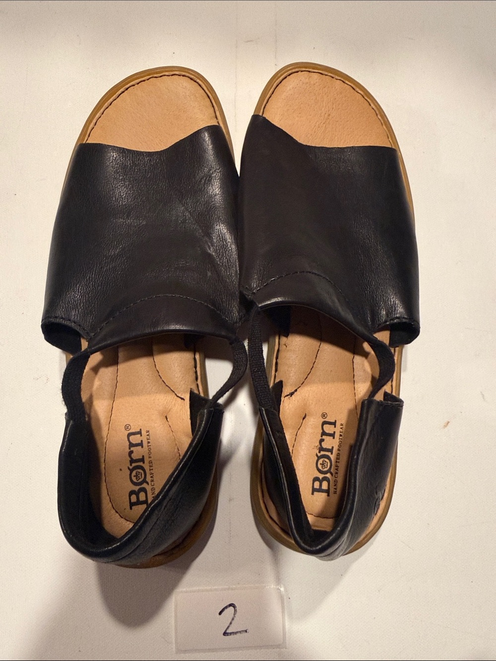 Born Black Leather Open-Toe Slingback Sandals with Tan Footbed - Picture 2 of 4